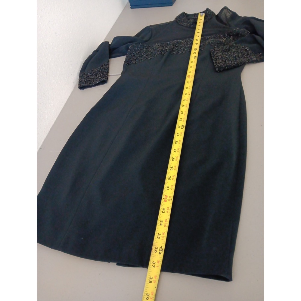 Olga Cassini Jewel‎ Beaded High Neck Dress Black Size Cocktail Party Sheer Midi - Picture 11 of 11